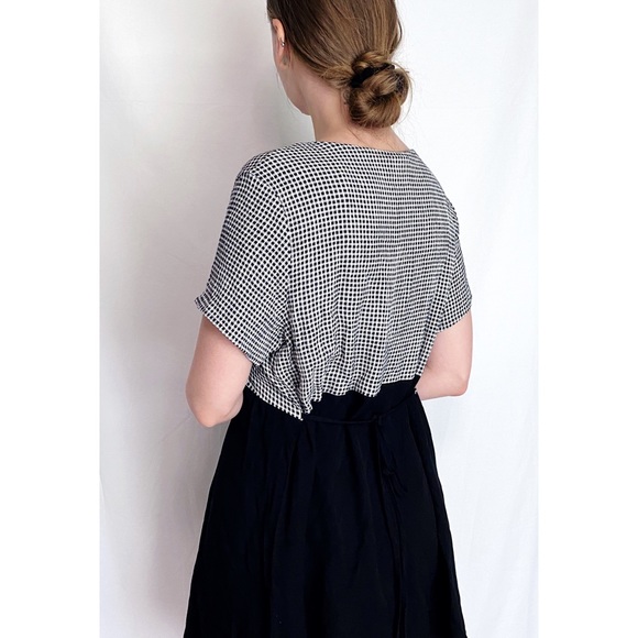 SOLD • Vintage Gingham Black + White Checkered Tunic Mini Babydoll Dress - Picture 6 of 9